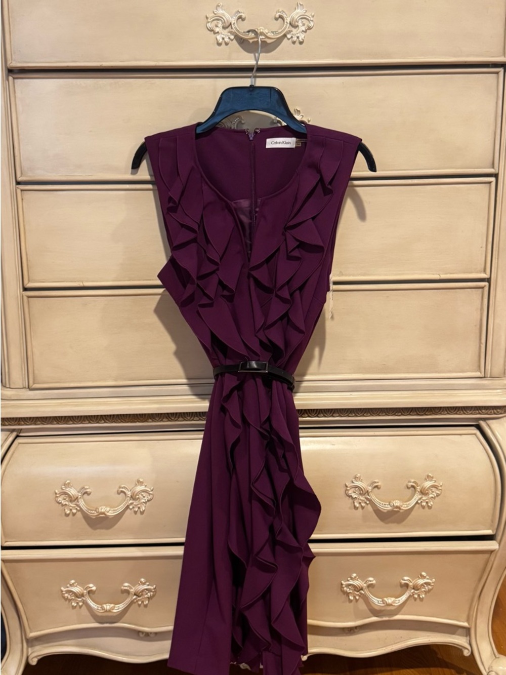 Calvin Klein Sleeveless Ruffle Midi Dress - Plum